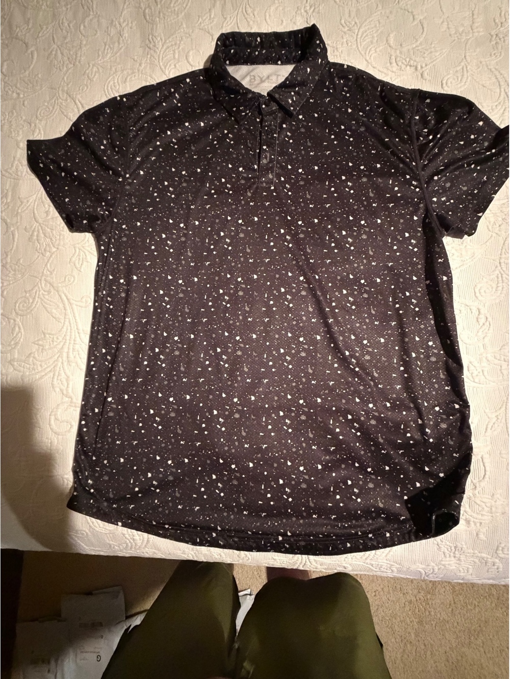 BYLT Black Polo Shirt with White Speckled Pattern